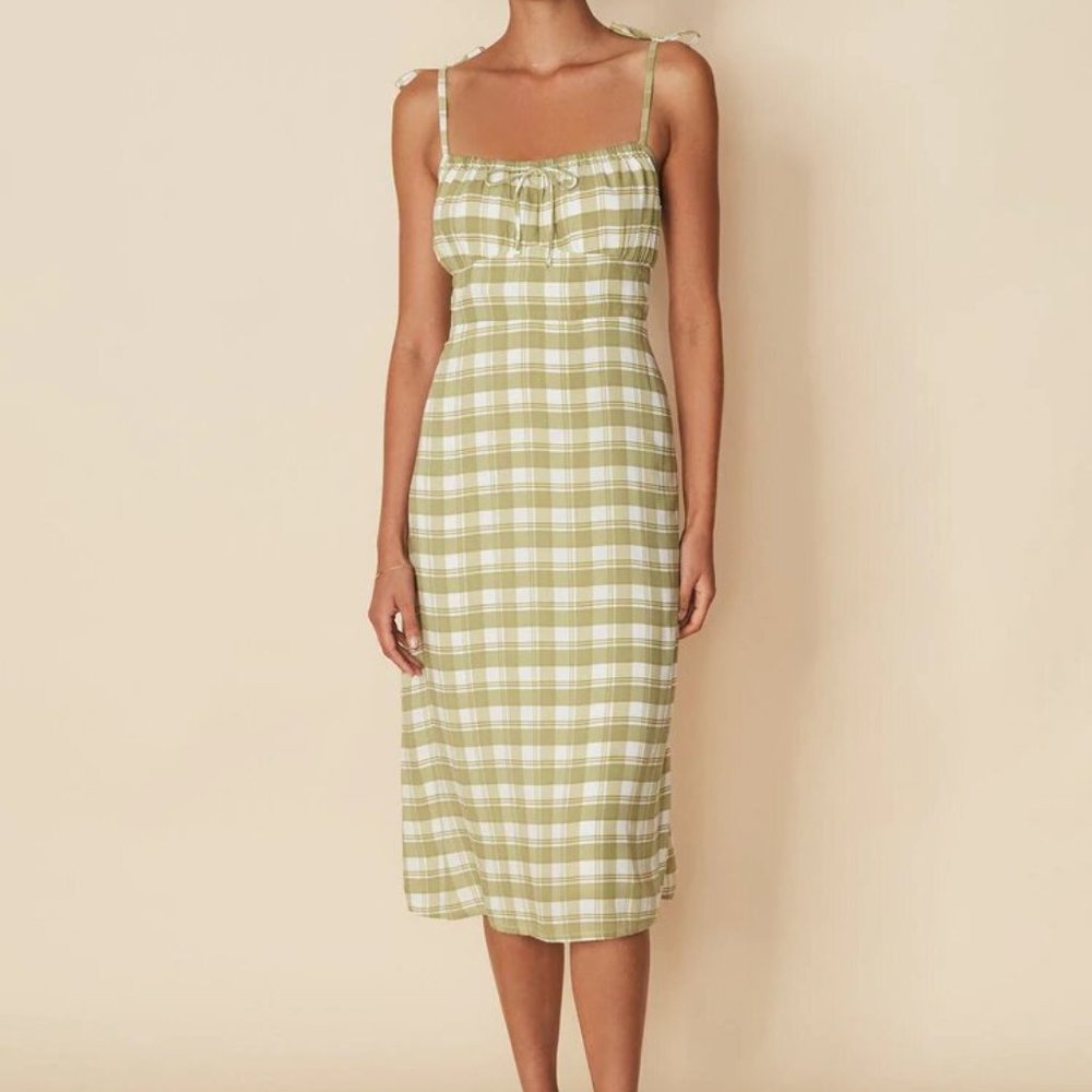 Faithfull The Brand Raven MIDI Dress Ligne Print Olive